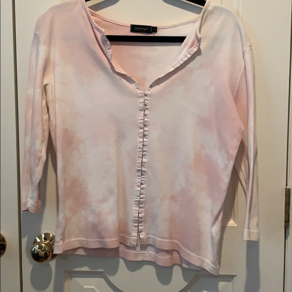Womyn Tye Die Pink and White Top Size Large